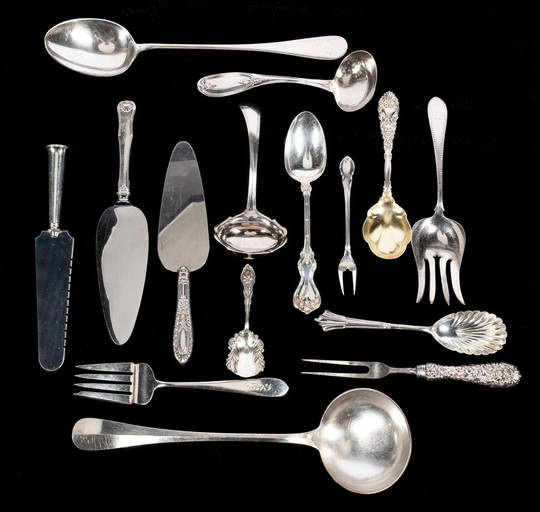 15 Pcs Silver Serving Pieces, Christofle & Others