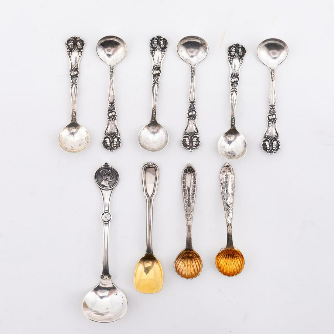 10 PCS SILVER SALT CELLAR SPOONS, BAKER MANCHESTER (1 of 9)