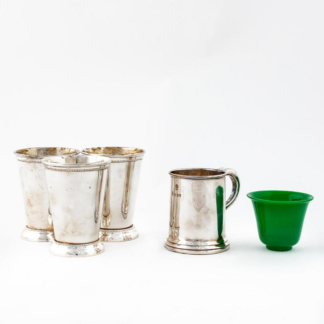 4 PCS, SILVERPLATE JULEPS AND BRITISH MUG (1 of 8)