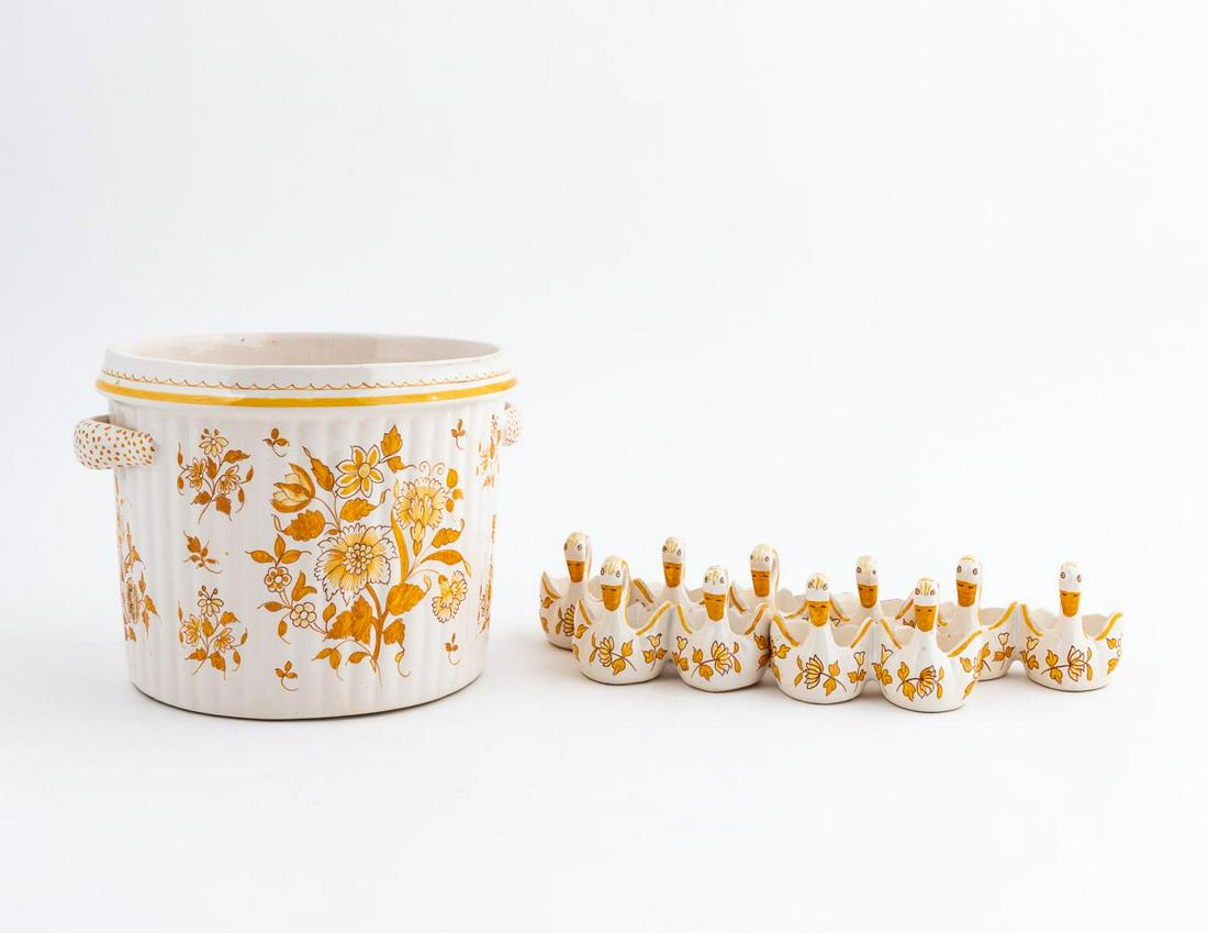 TIFFANY & CO. FAIENCE CACHE POT & SWAN SALTS, 6PCS (1 of 8)