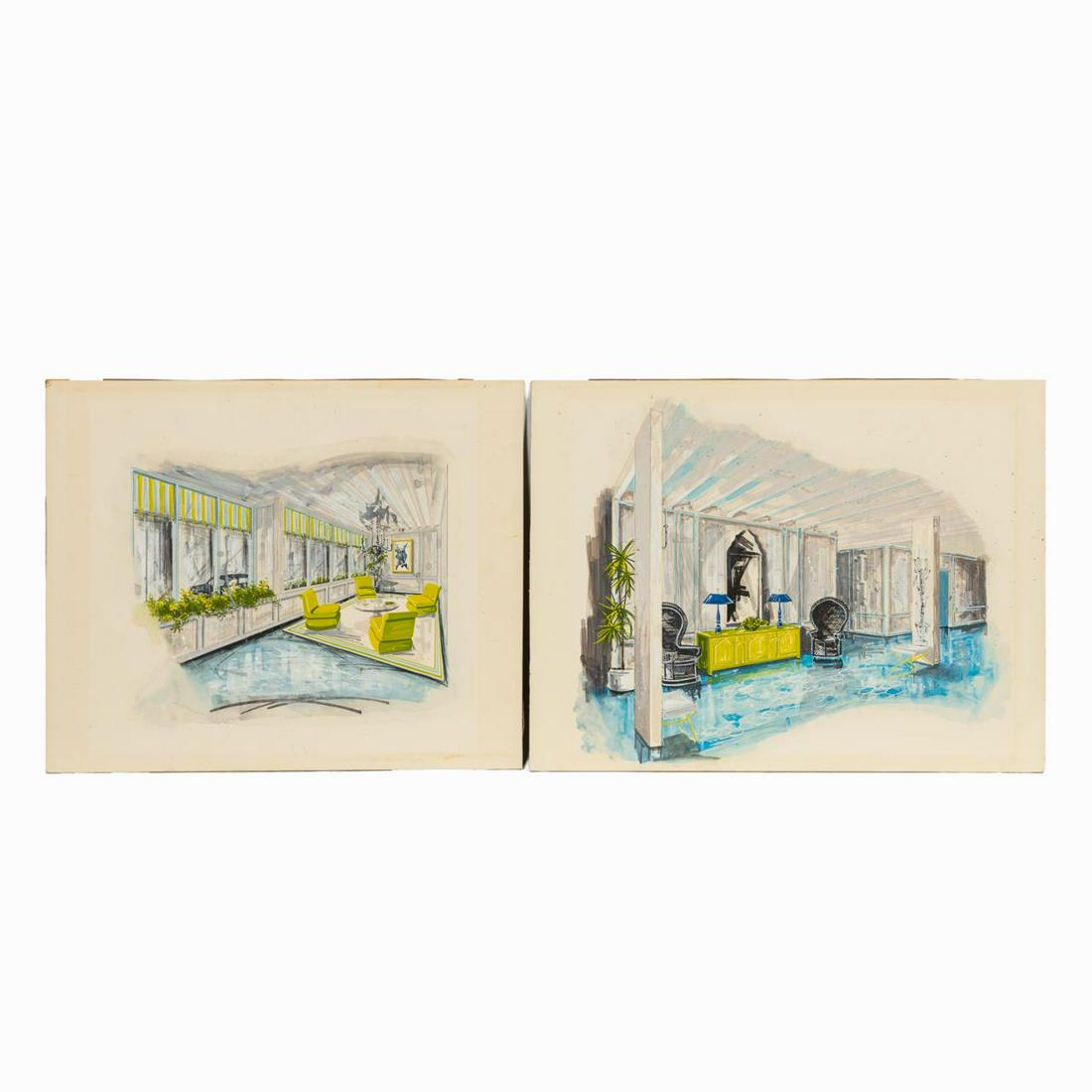 PAIR, MCM INTERIOR DESIGN GOUACHE RENDERINGS (1 of 3)