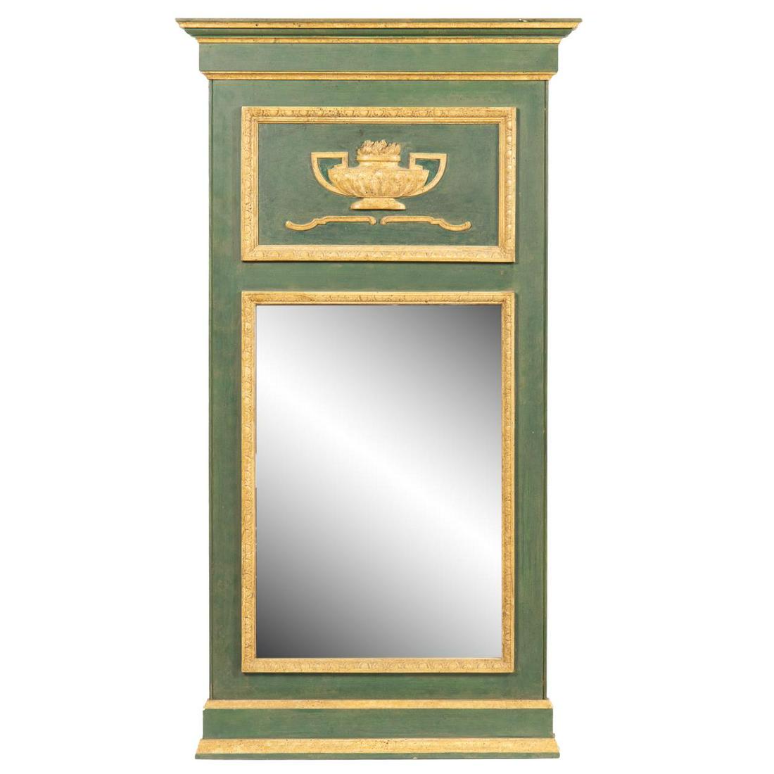 NEOCLASSICAL STYLE GREEN & CREAM TRUMEAU MIRROR (1 of 4)