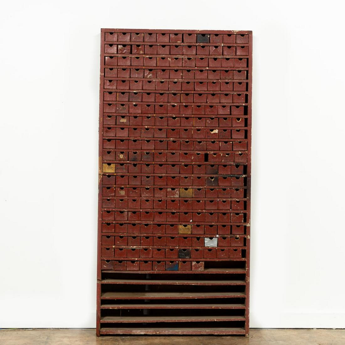 20TH C. AMERICAN RED PAINTED HARDWARE STORAGE UNIT (1 of 9)