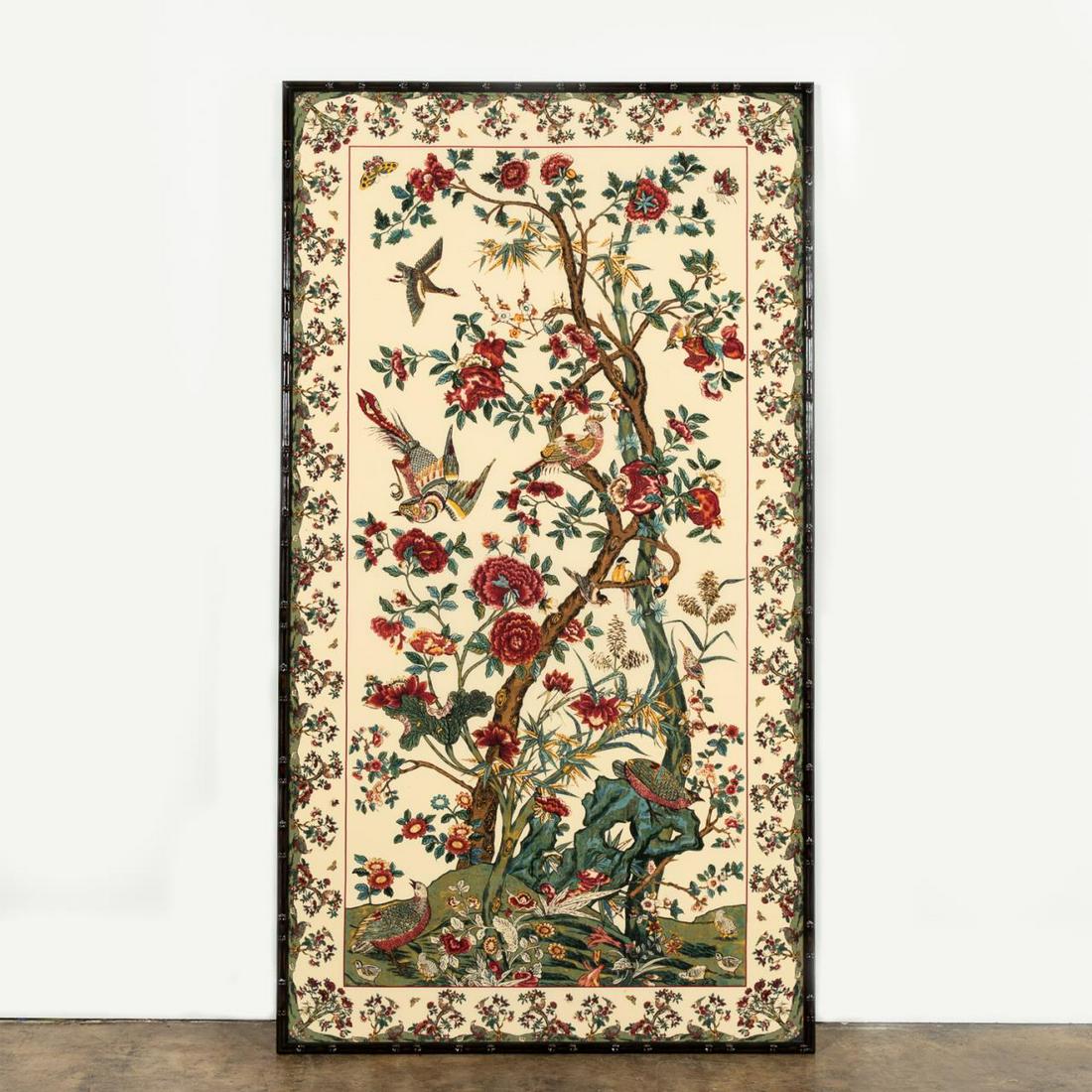 LARGE FAUX BAMBOO FRAMED "PALAMPORE" FABRIC PANEL (1 of 5)