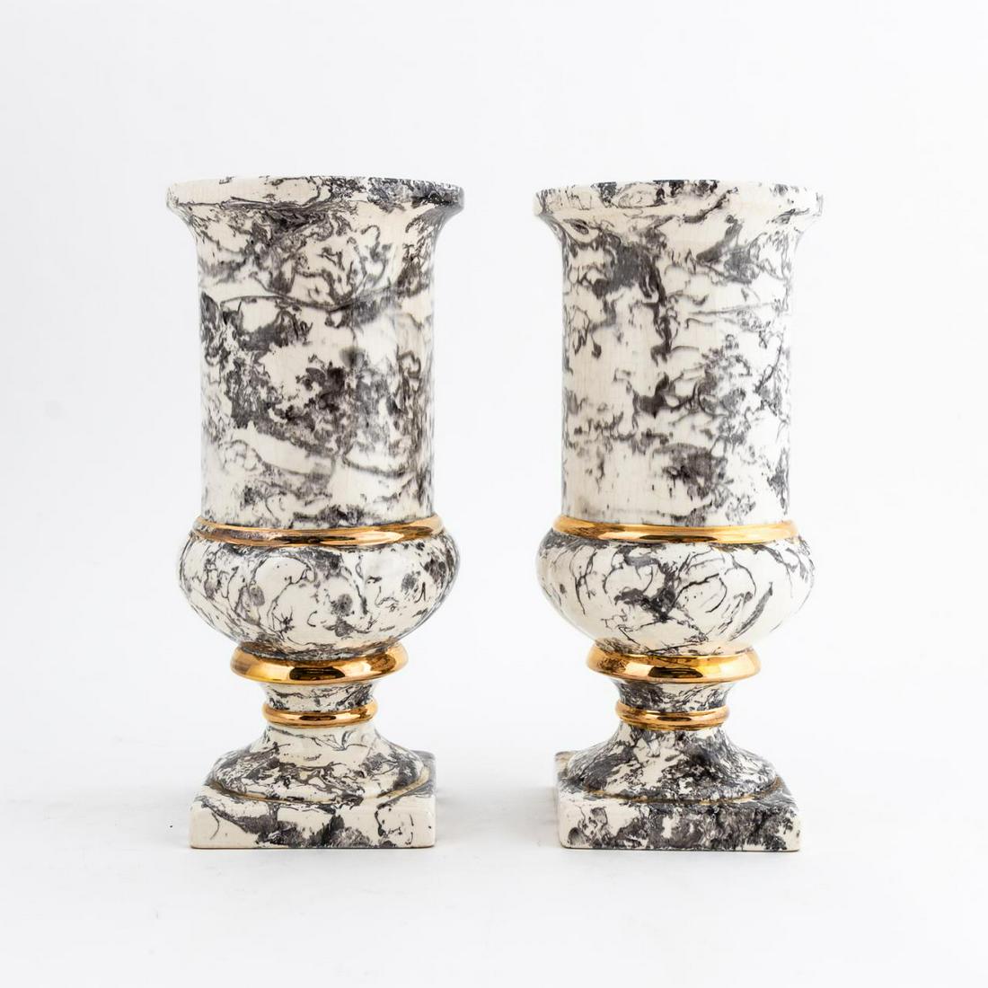 PAIR, MID-20TH C. MARBLEIZED CERAMIC URNS (1 of 6)