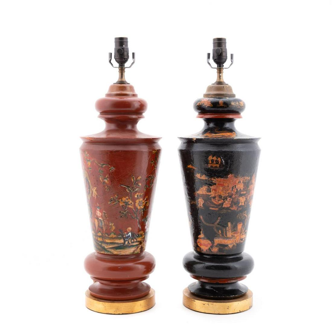 TWO PIECES, CHINOISERIE TURNED WOOD TABLE LAMPS (1 of 7)