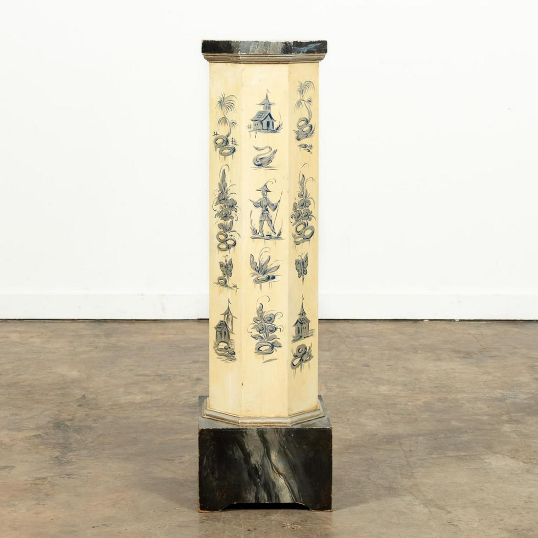 CHINOISERIE MOTIF FAUX PAINTED MARBLE PEDESTAL (1 of 6)