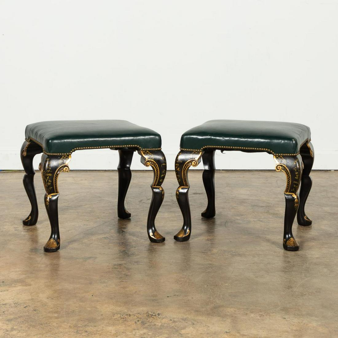 PR., ENGLISH CHINOISERIE DECORATED LEATHER STOOLS (1 of 6)