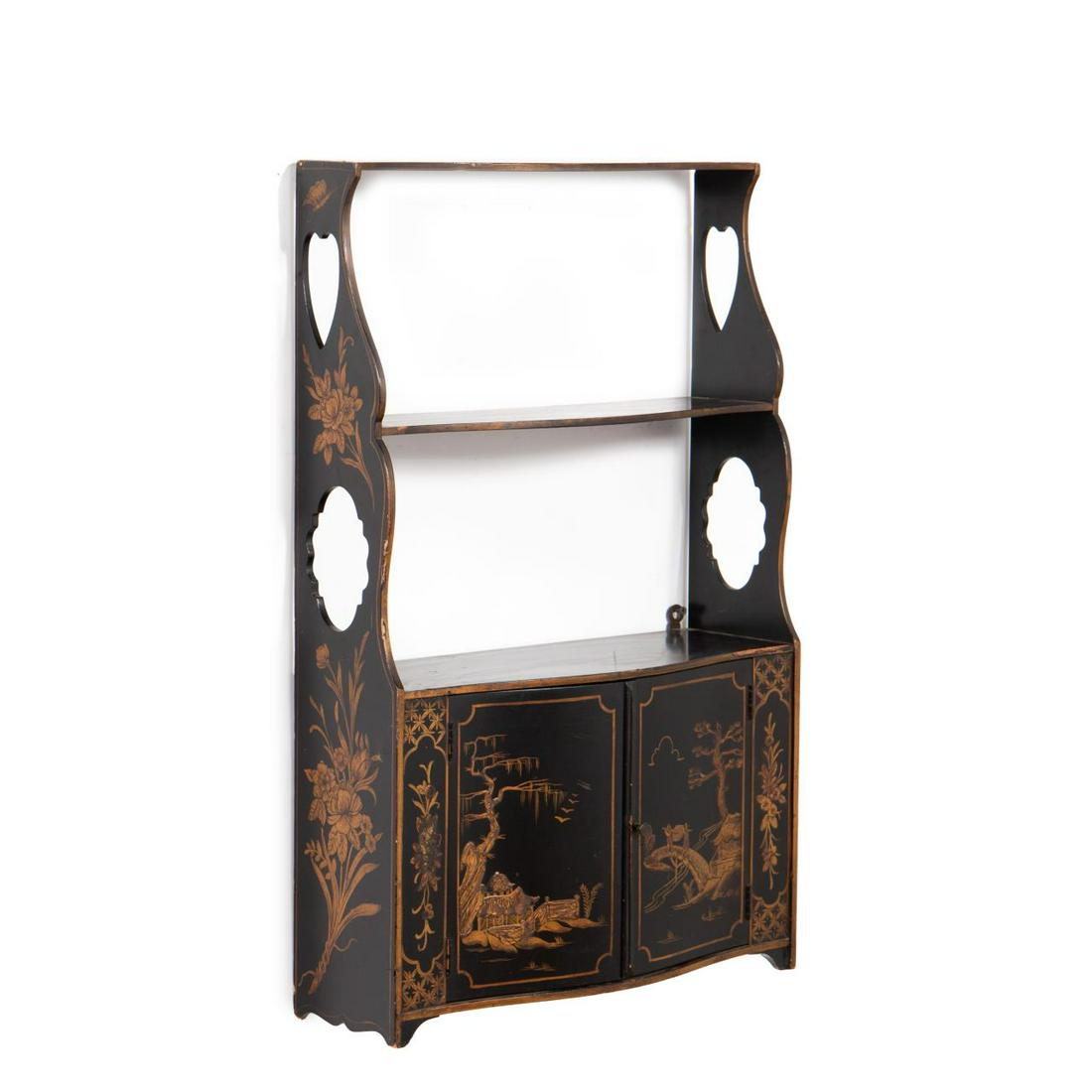 BLACK JAPANNED CHINOISERIE WALL SHELF OR CABINET (1 of 5)