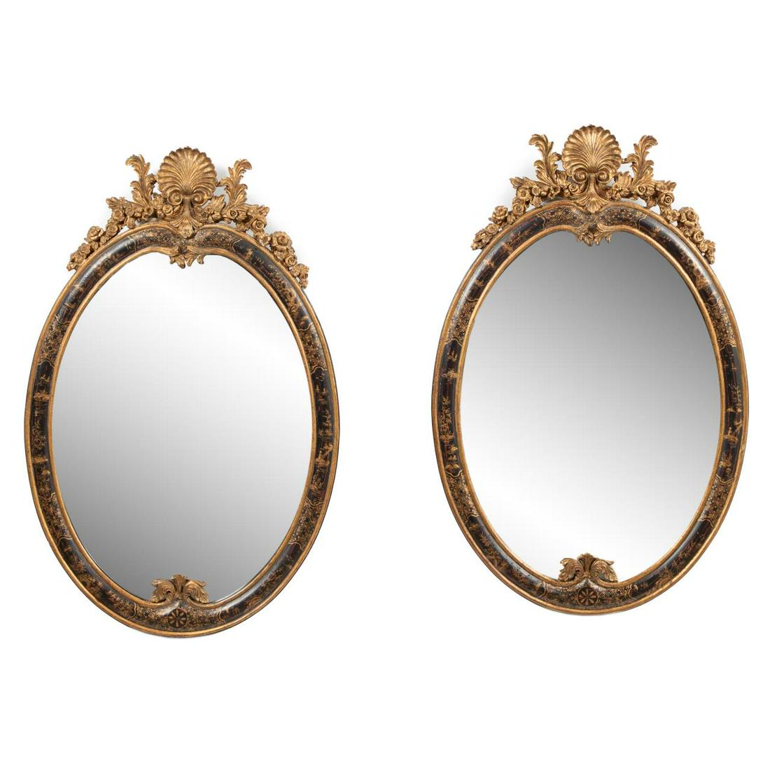 PAIR, OVAL CHINOISERIE BAROQUE STYLE MIRRORS (1 of 5)