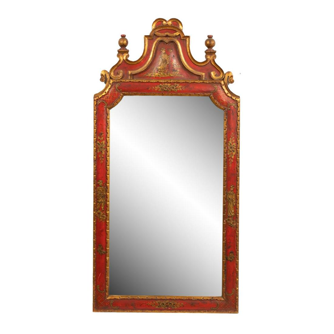 BAROQUE STYLE RED & GILT CHINOISERIE WALL MIRROR (1 of 4)
