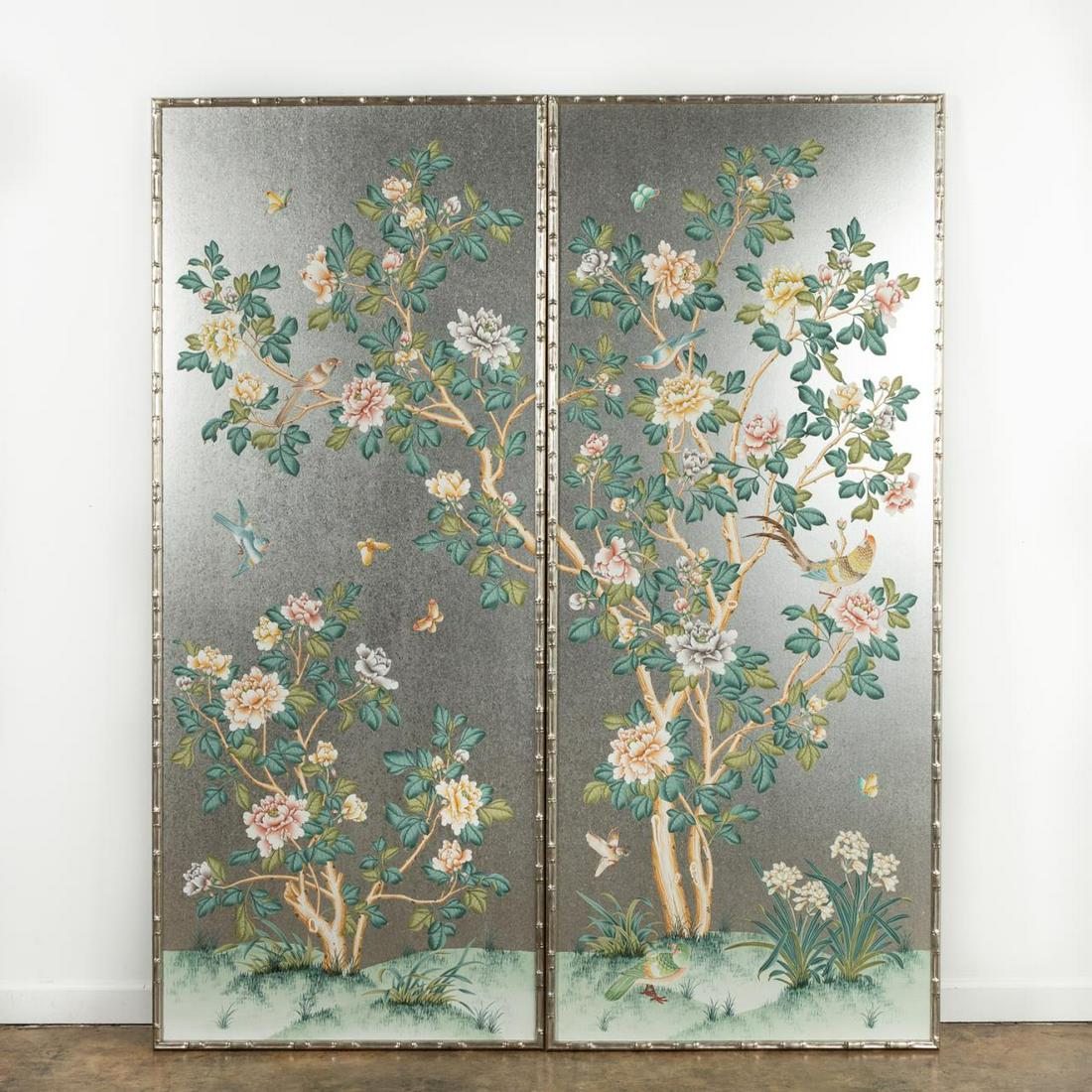 PAIR, FRAMED GRACIE CHINOISERIE WALLPAPER PANELS (1 of 7)