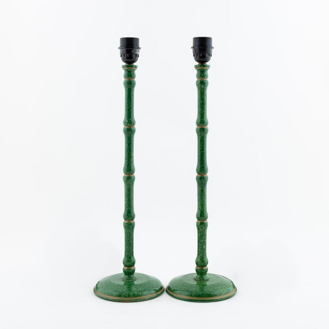 PAIR OF CAROLYN SHEFFIELD GREEN TABLE LAMPS (1 of 6)