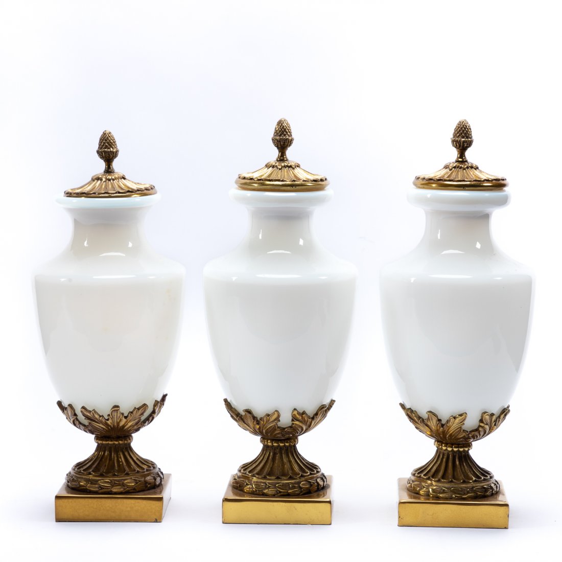 SET 3, MAITLAND SMITH ORMOLU MOUNTED OPALINE URNS (1 of 5)