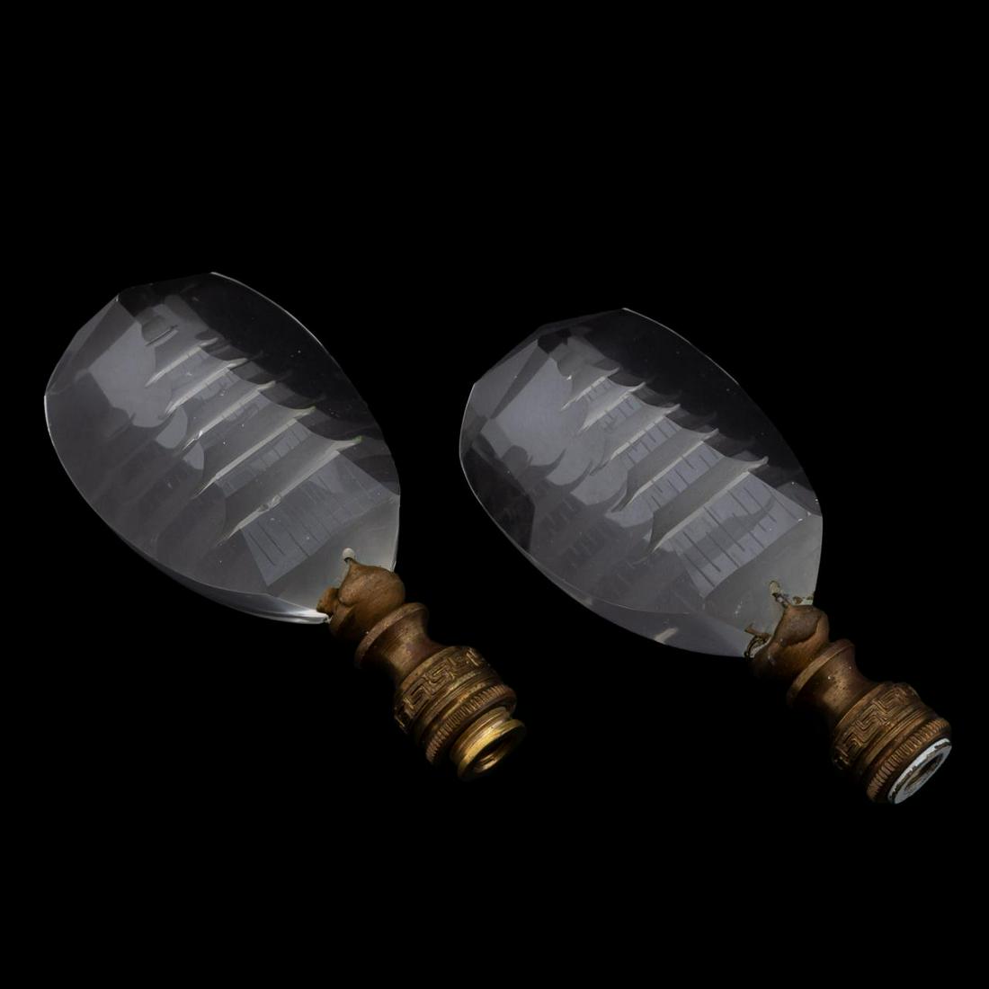 PAIR, CHINESE INTAGLIO CUT CRYSTAL LAMP FINIALS (1 of 5)
