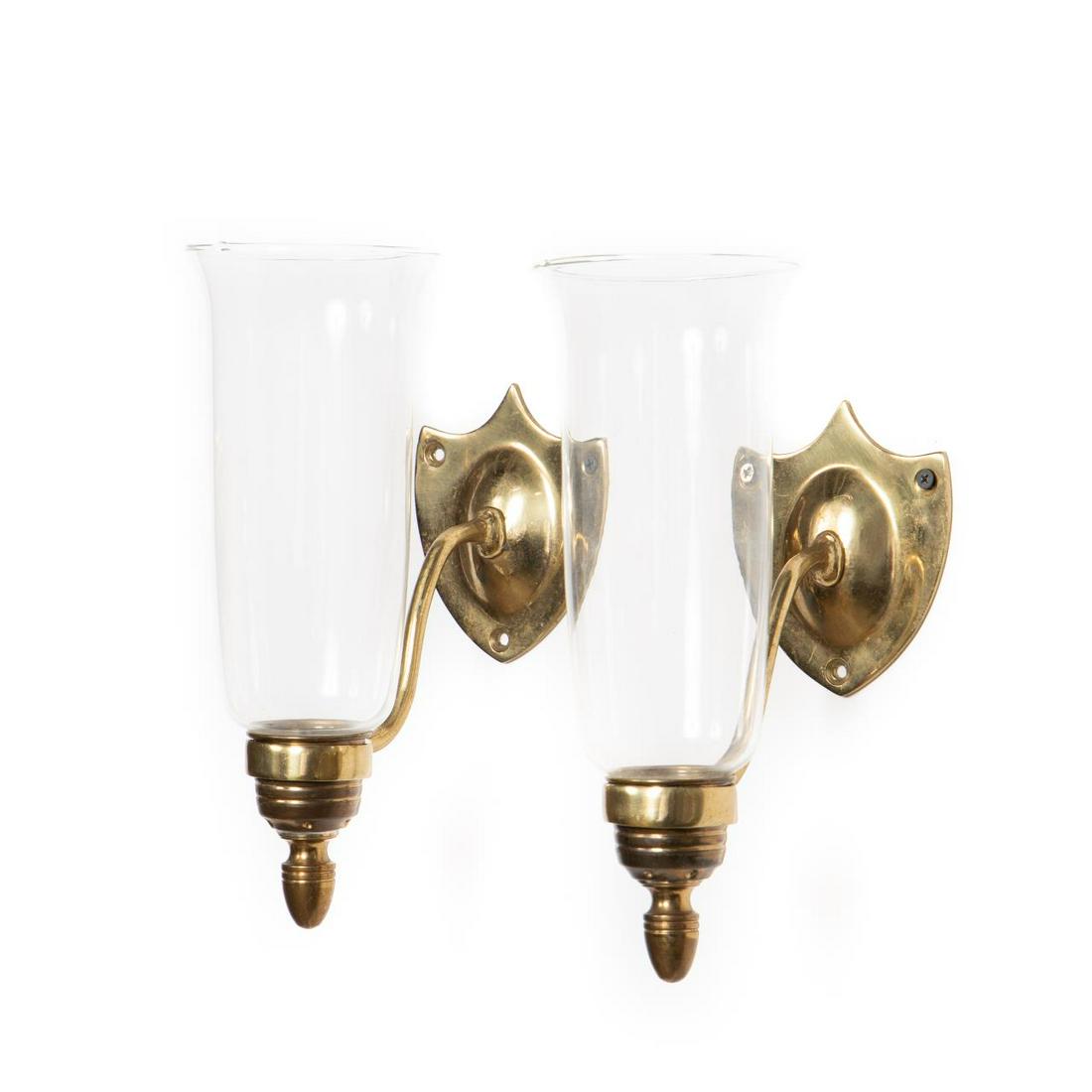 PAIR, BRASS HURRICANE WALL SCONCES (1 of 3)