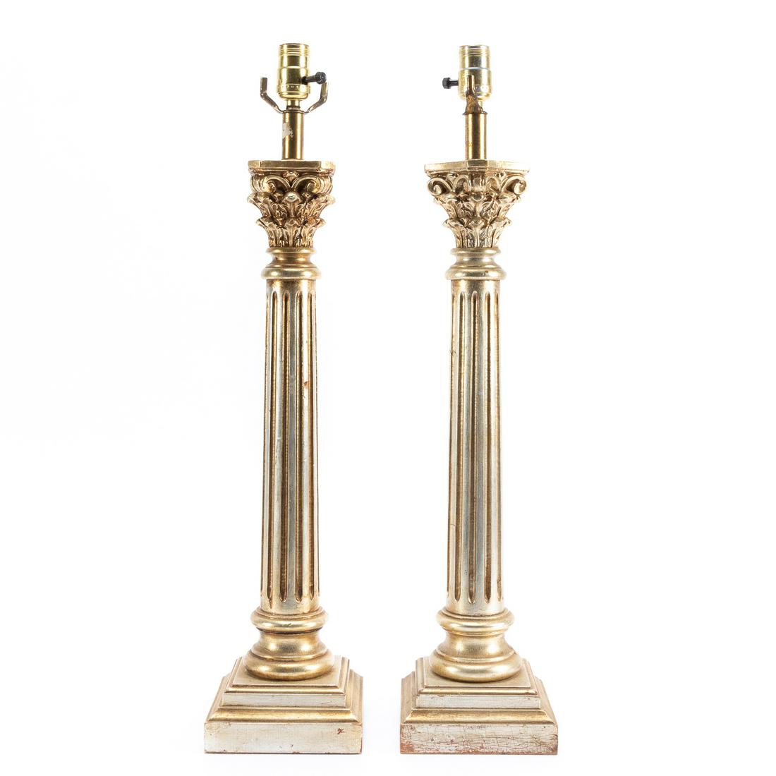 PAIR, GILT CORINTHIAN COLUMN FORM TABLE LAMPS (1 of 5)