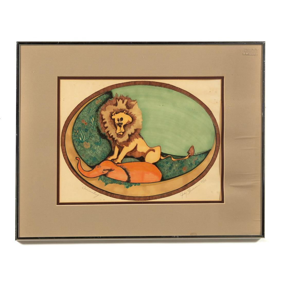 JUDY ANDERSON LION & ELEPHANT COLOR ETCHING (1 of 4)