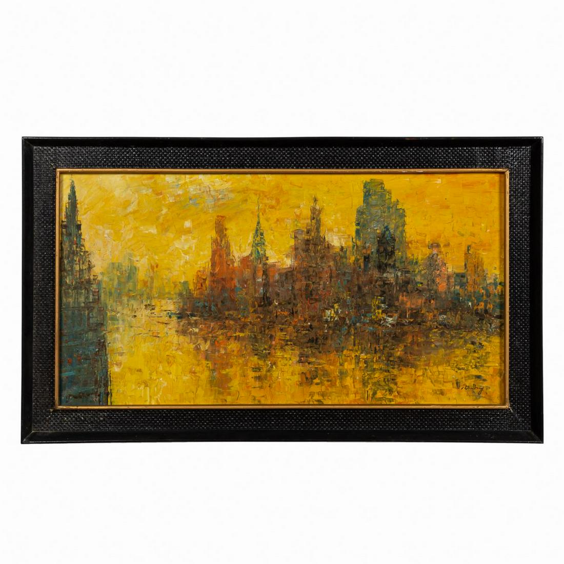 ASIAN MCM CITYSCAPE OIL ON CANVAS, FRAMED (1 of 5)