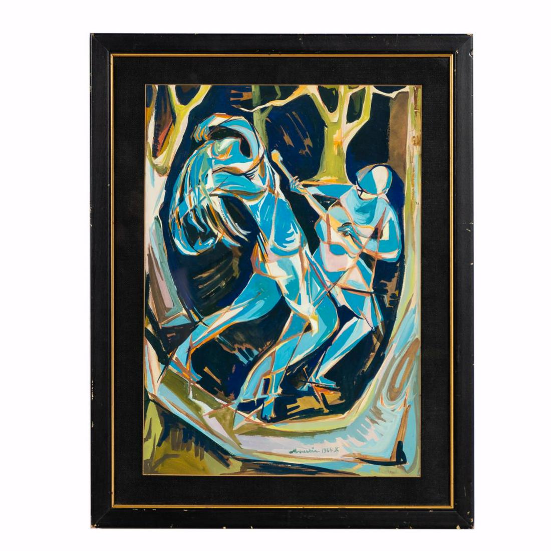 MOUSSIA, MODERN MUSICIANS, FRAMED GOUACHE 1966 (1 of 3)