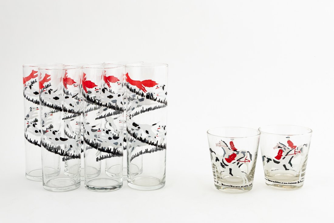 SET OF 8 MID CENTURY LIBBY FOX HUNT SCENE GLASSES (1 of 8)