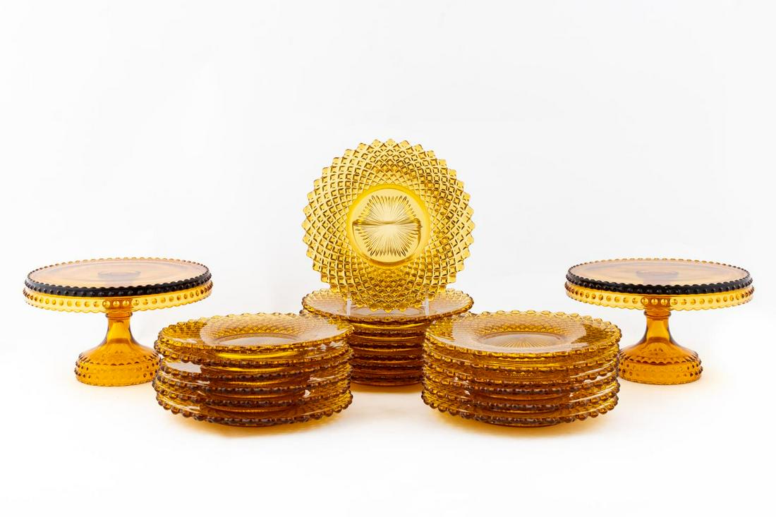 21 PCS, AMBER GLASS DESSERT SET WITH CAKE STANDS (1 of 4)