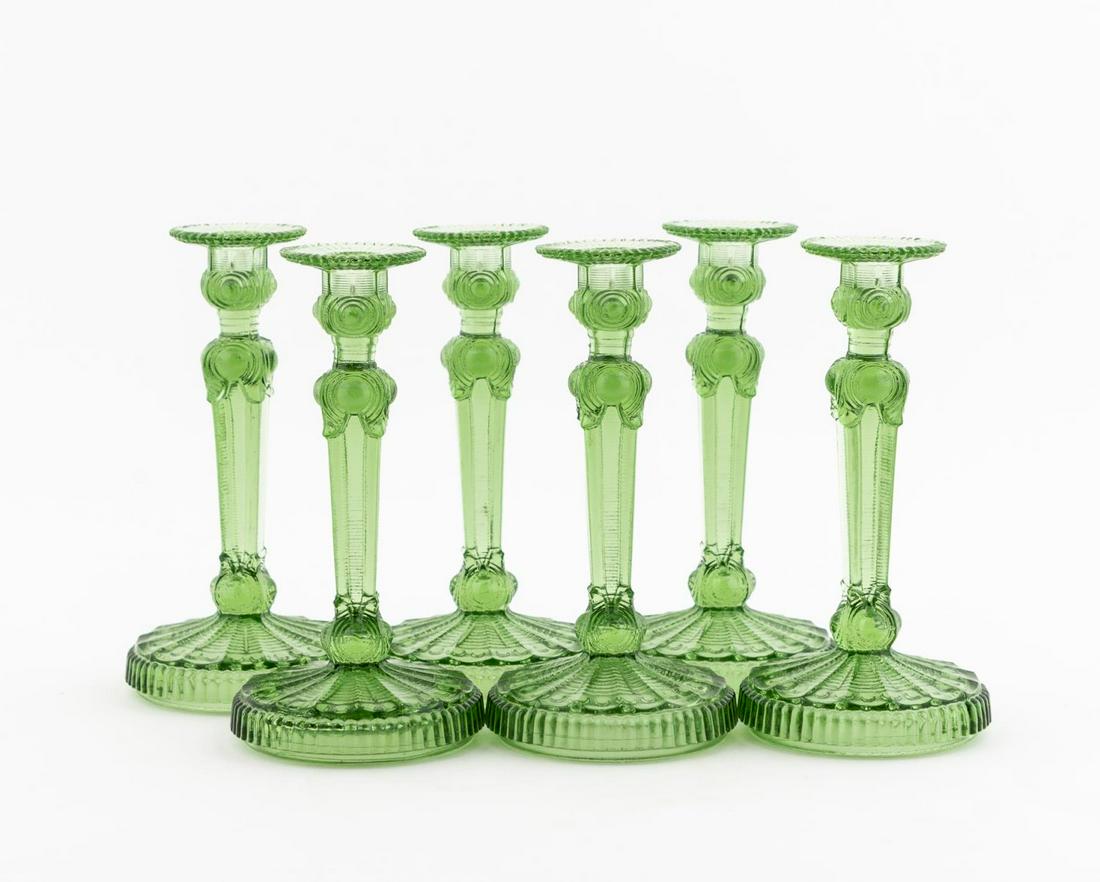 SET 6, VAN VERRE GREEN GLASS CANDLESTICKS (1 of 4)