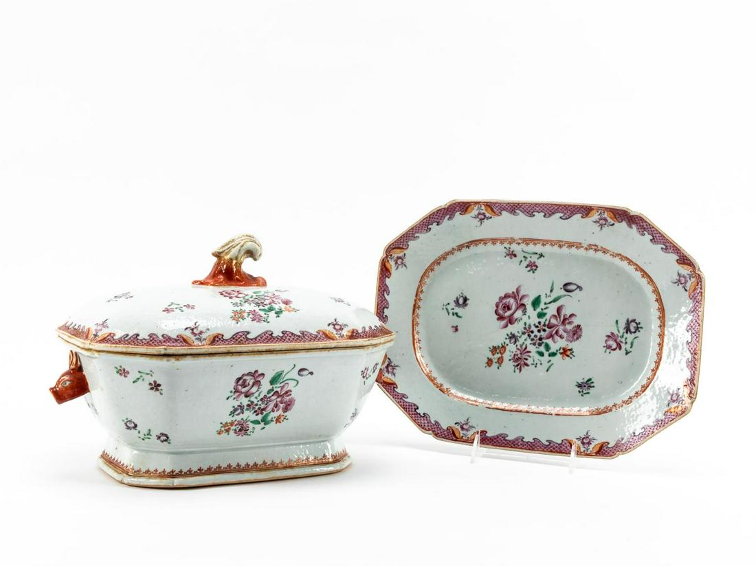 CHINESE EXPORT FAMILLE ROSE TUREEN AND UNDERPLATE (1 of 6)