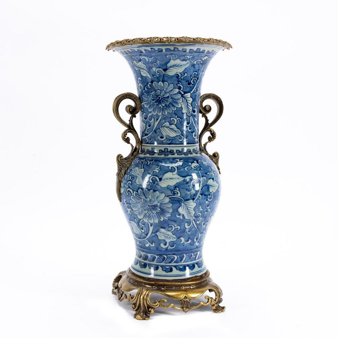 CHINESE BLUE & WHITE BRONZE MOUNTED FOLIATE VASE (1 of 7)
