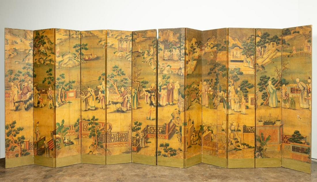 CHINESE 12 PANEL PAINTED COURT SCENE FLOOR SCREEN (1 of 9)