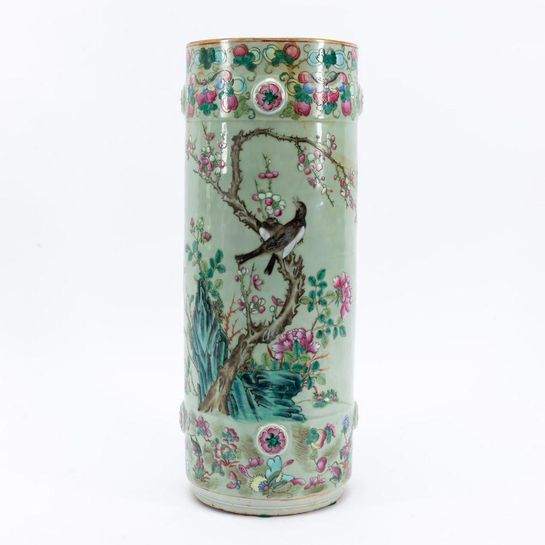 CHINESE FAMILLE ROSE CELADON UMBRELLA STAND (1 of 7)