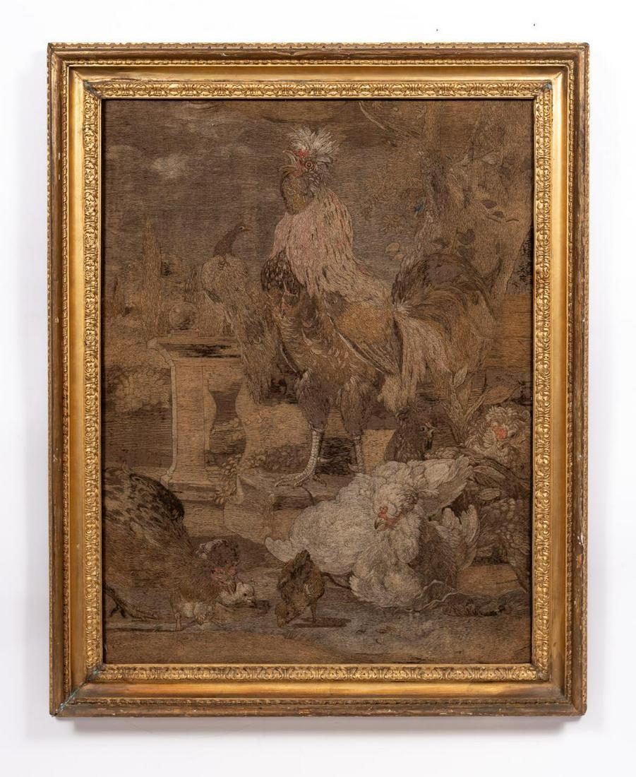 CHINESE HAND-EMBROIDERED PANEL W/ CHICKENS (1 of 4)