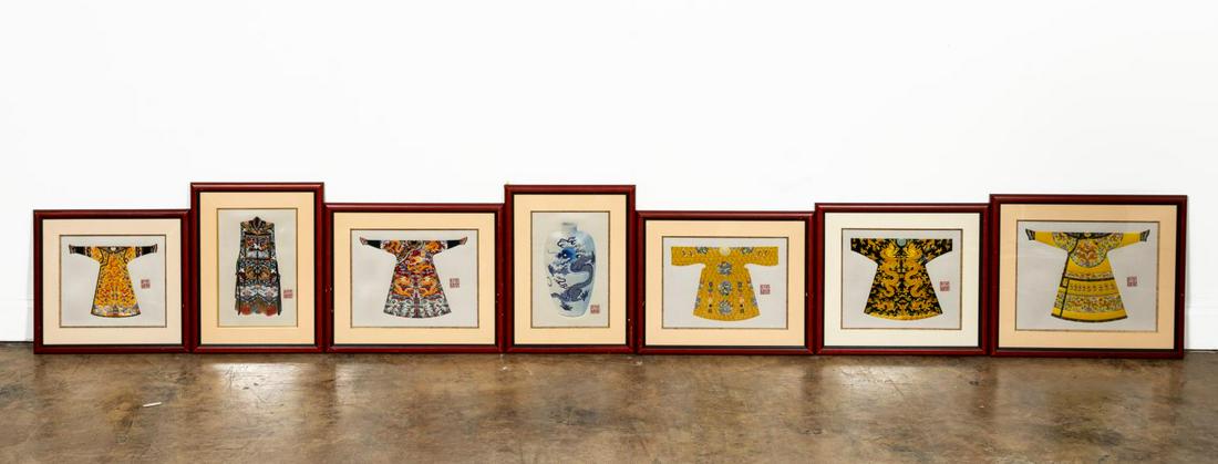 7 CHINESE EMBROIDERED DESIGNS, ROBES & VASE (1 of 9)