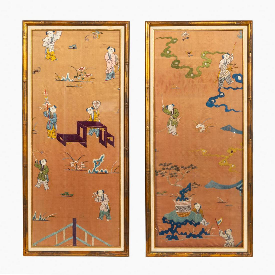 PAIR, CHINESE FRAMED FIGURAL EMBROIDERY WORKS (1 of 3)