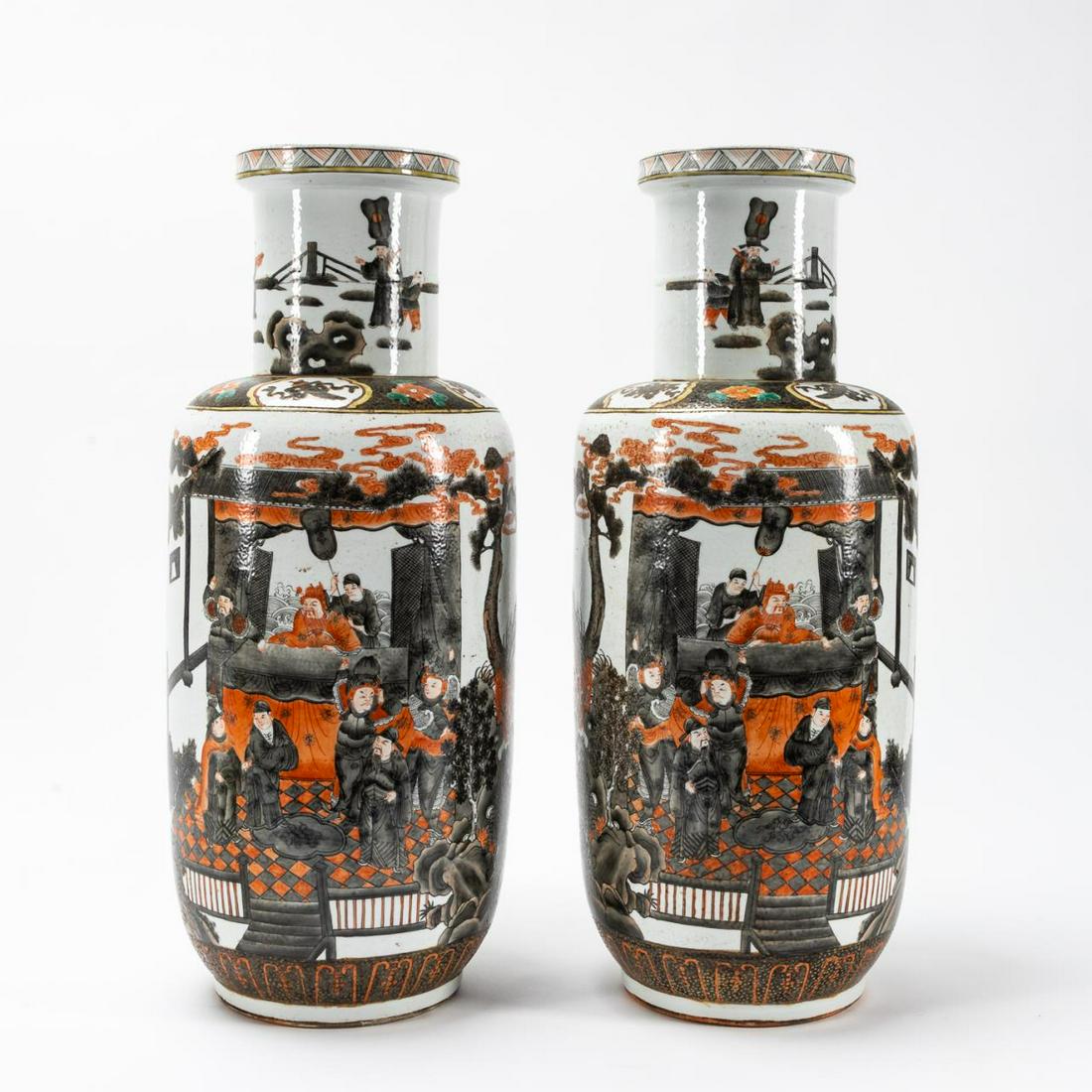 PR, CHINESE IRON RED & BLACK FIGURAL MOTIF VASES (1 of 6)