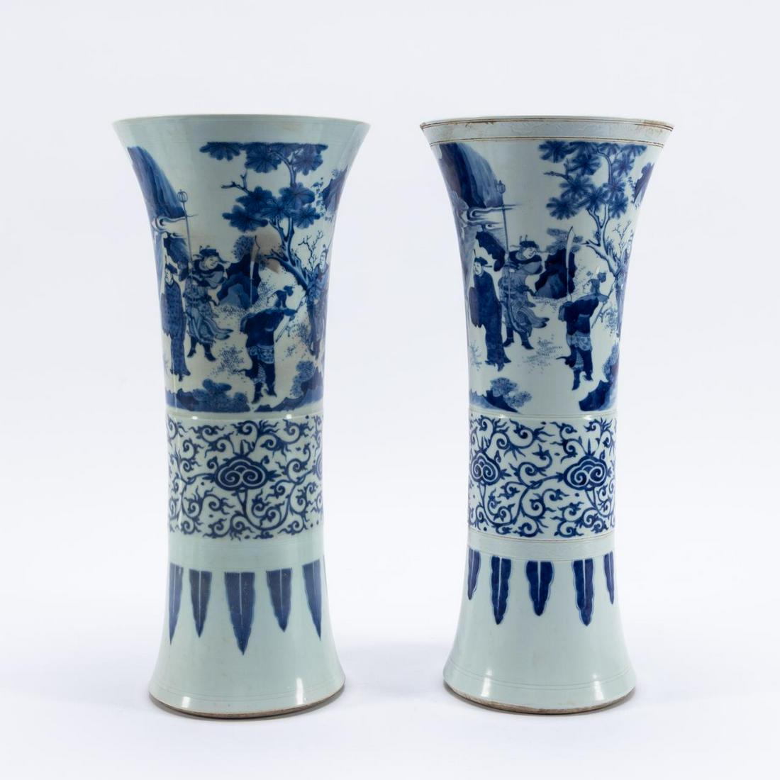 PR, CHINESE BLUE & WHITE GU WARRIOR SCENE VASES (1 of 6)