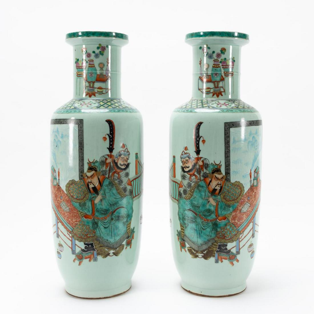 PAIR, CHINESE CELADON FIGURAL BANGCHUIPING VASES (1 of 6)