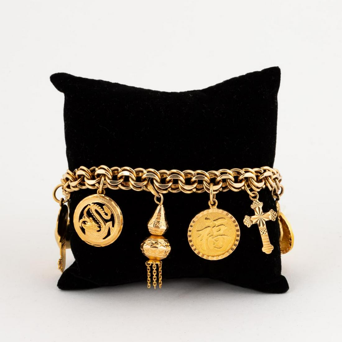14K & 24K YELLOW GOLD ASIAN MOTIF CHARM BRACELET (1 of 10)