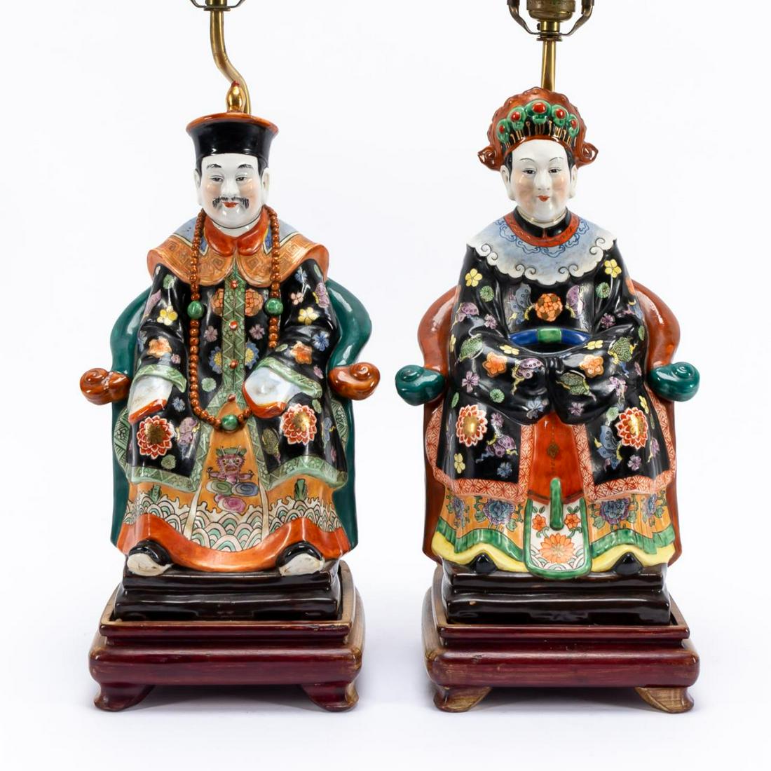 PAIR, CHINESE SEATED EMPEROR & EMPRESS TABLE LAMPS (1 of 5)