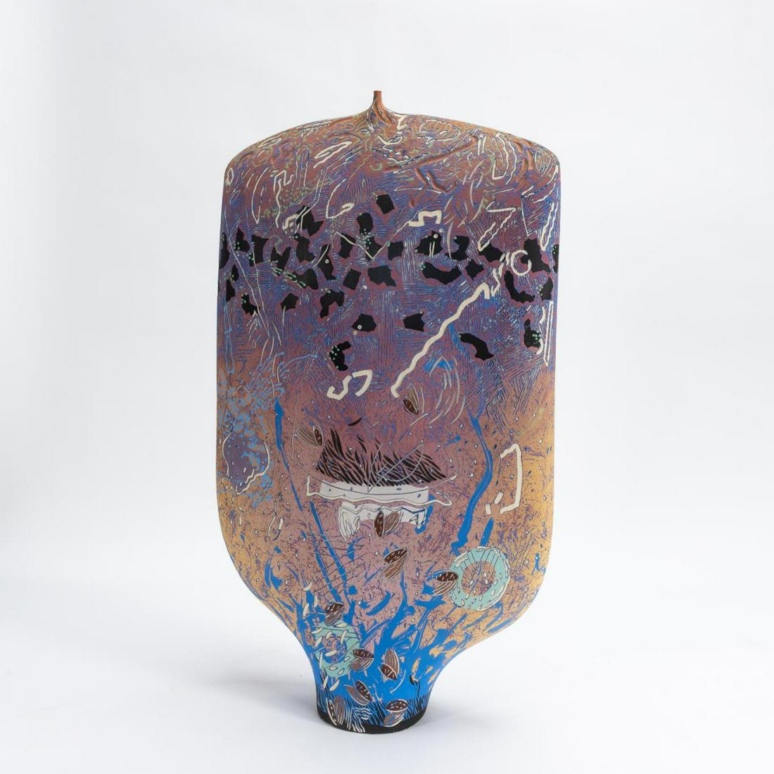 1990S GLAZED AND INCISED ART POTTERY BOTTLE (1 of 8)