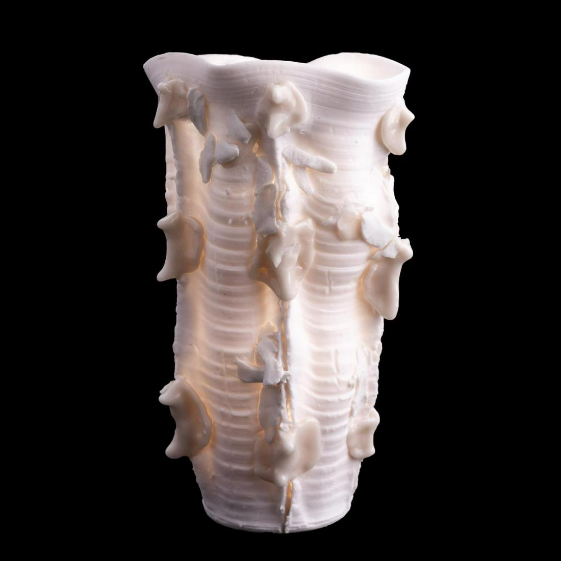 RUDY STAFFEL, LIGHT GATHERER VESSEL, PORCELAIN: Rudolf Harry Staffel (American/Pennsylvania, New York (1911-2002). Handbuilt porcelain vessel from the "Light Gatherers" series. Signed underneath. Approx. h. 8.5"