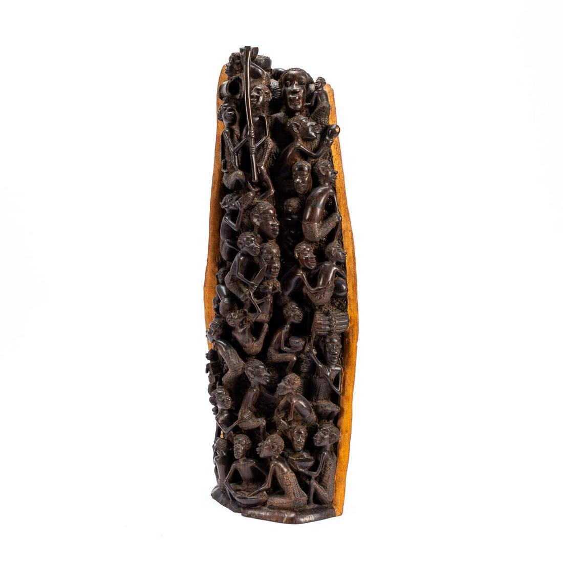 AFRICAN CARVED EBONY FIGURAL HIGH RELIEF SCULPTURE (1 of 7)