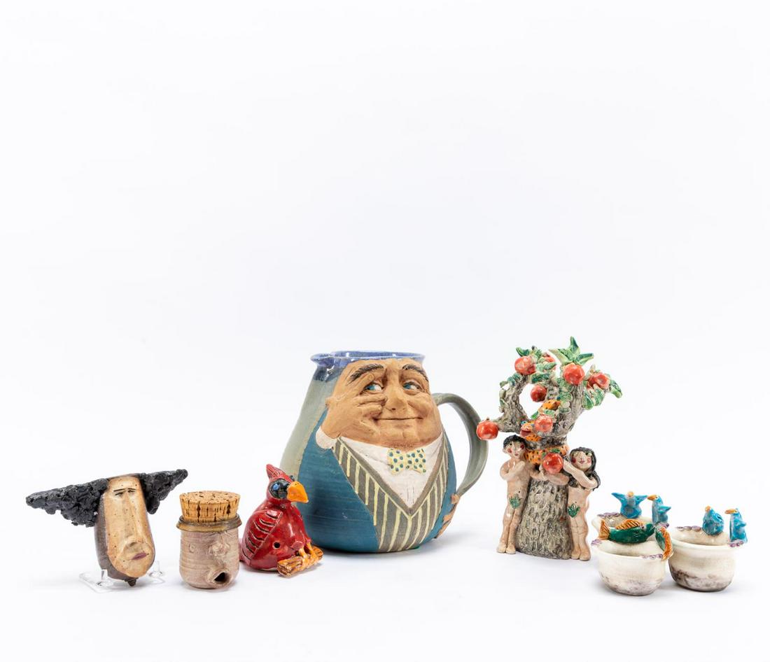 8 PCS AMERICAN FOLK ART POTTERY, SANSONE & MOSES (1 of 13)