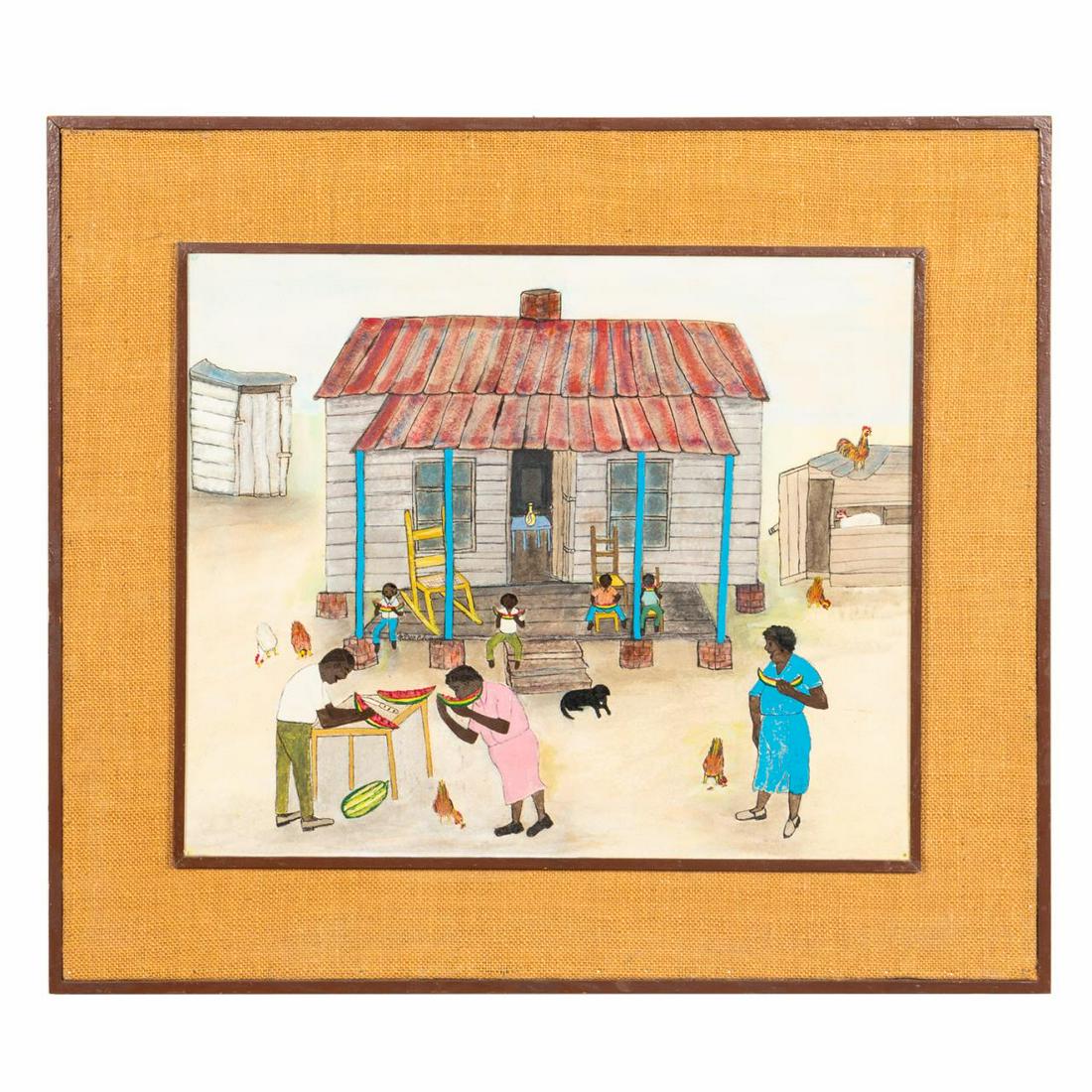 MINNIA DESCHAMPS, CABIN SCENE OIL ON PANEL, FRAMED (1 of 4)