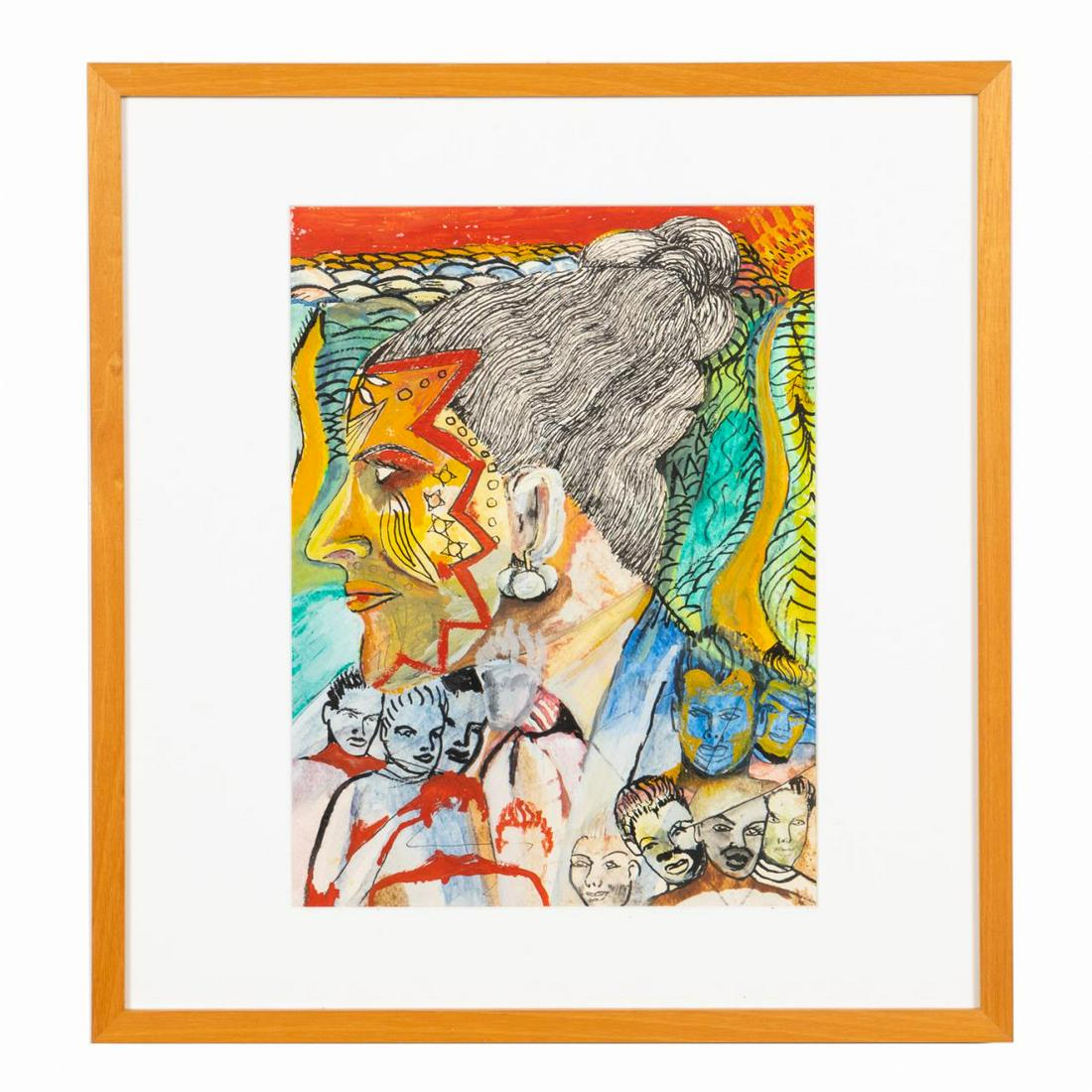 OUTSIDER ART, MIXED MEDIA PORTRAIT ON PAPER (1 of 3)