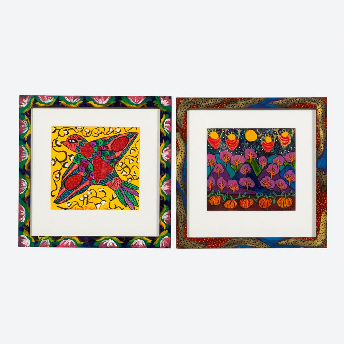 PAIR OF SARAH RAKES FOLK ART PAINTINGS, 1990S (1 of 7)