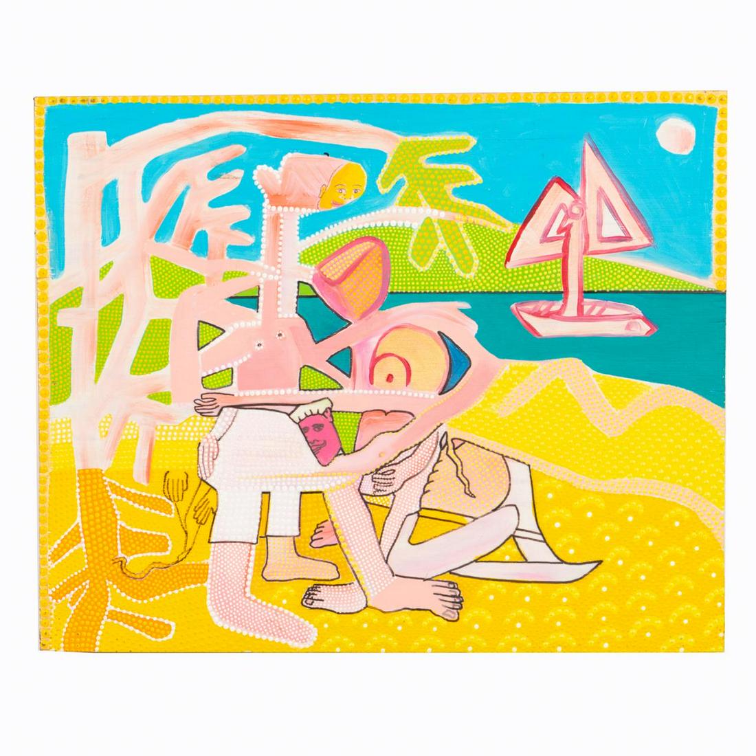 LARRY CONNATSER, FIGURES ON BEACH ABSTRACT ACRYLIC (1 of 3)