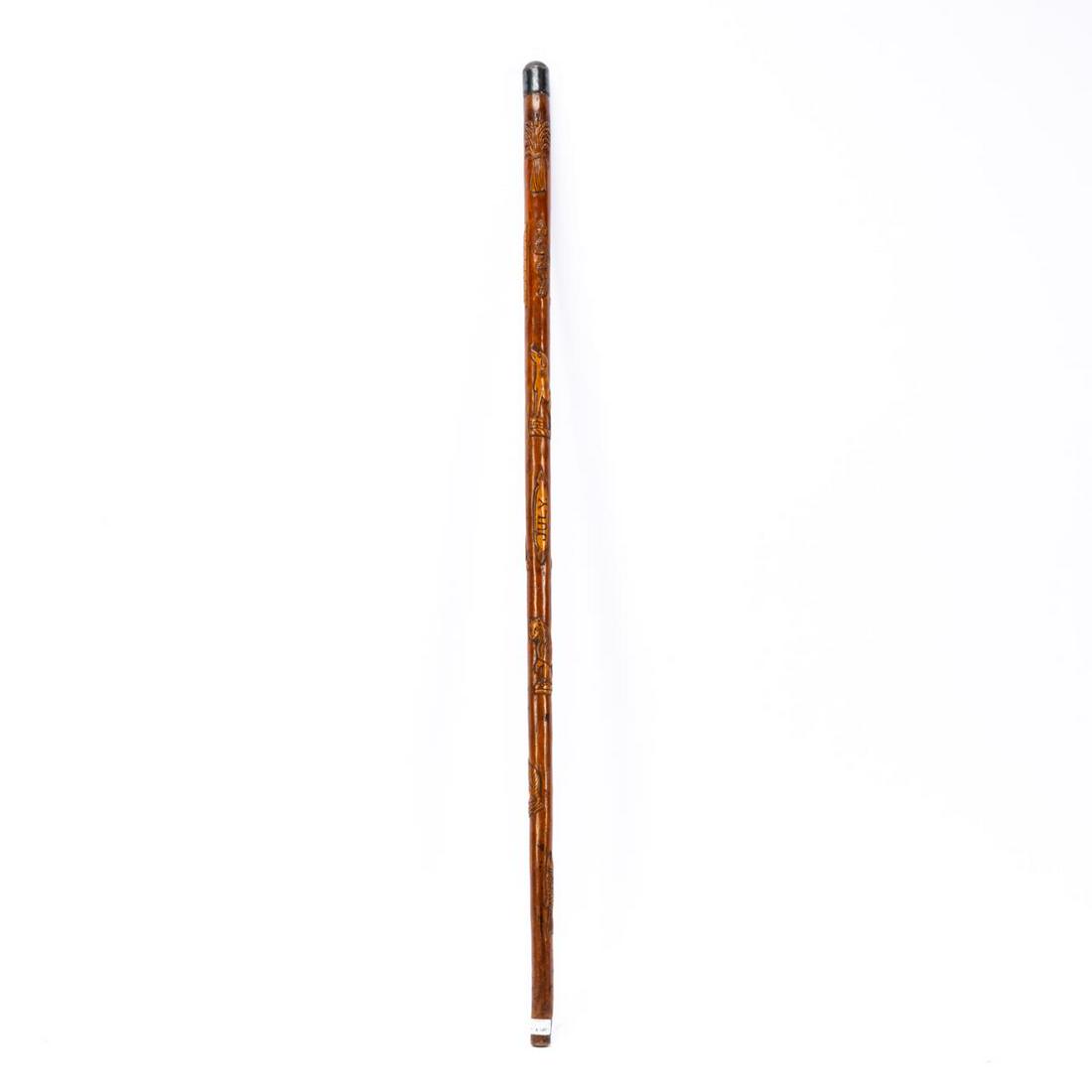 "JULY" ANTIQUE CARVED WOOD FOLK ART CANE, ANIMALS (1 of 5)