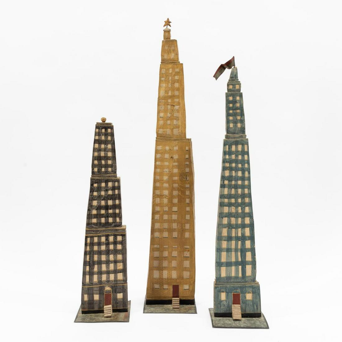 3 PCS, DAN HALE FOLK ART PAINTED SKYSCRAPERS (1 of 7)