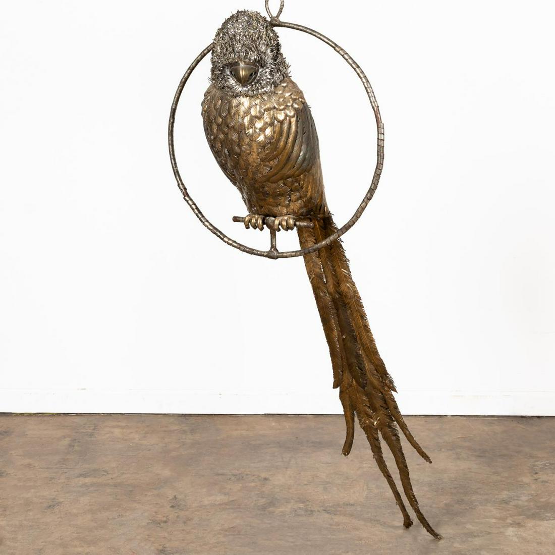 1960S SERGIO BUSTAMANTE MIXED METAL PARROT ON HOOP (1 of 10)
